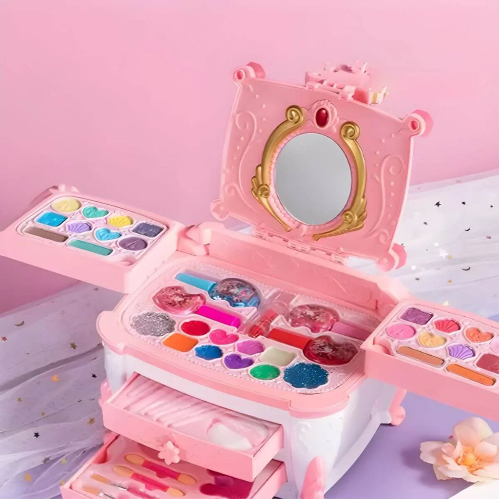 Kids Plastic Vanity Set with Doll, Mirror & Cosmetic Brushes