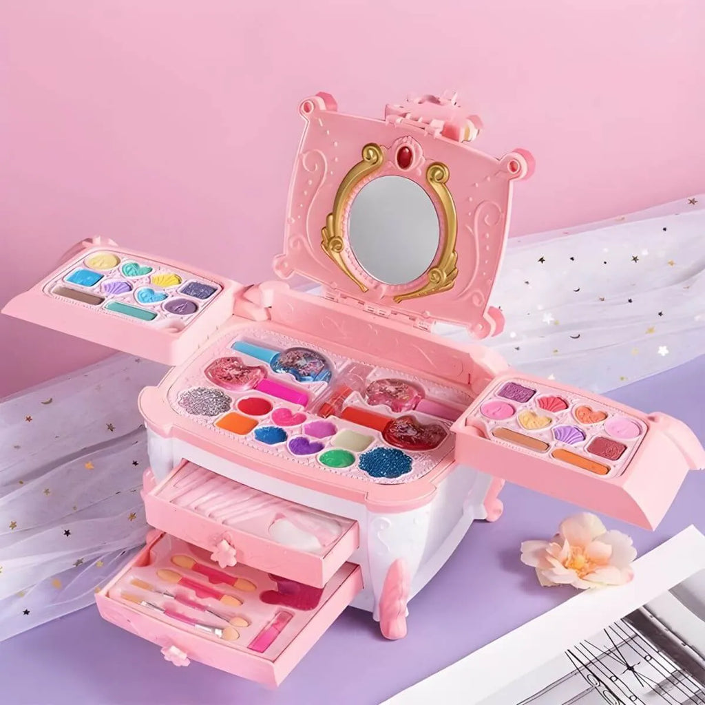 Kids Plastic Vanity Set with Doll, Mirror & Cosmetic Brushes