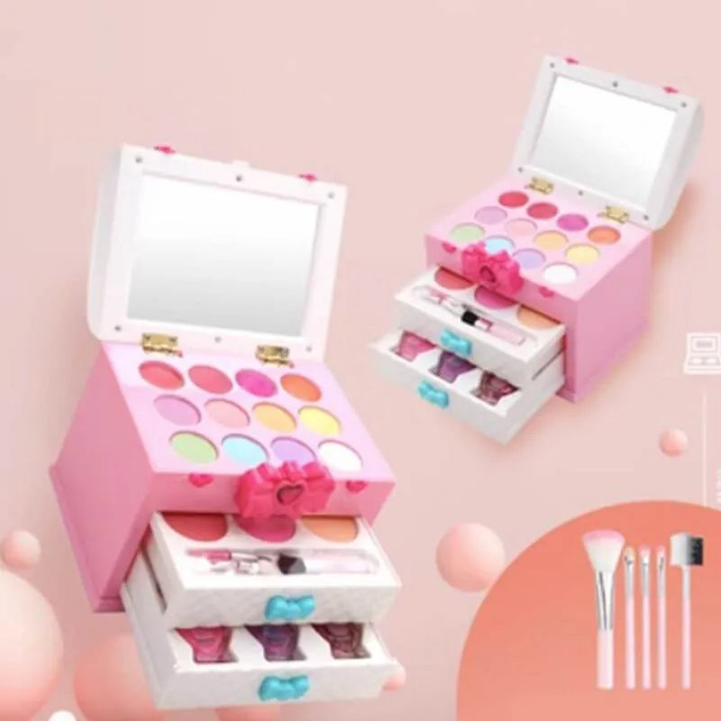 Kids Plastic Vanity Set with Mirror and Makeup Kit – Pink