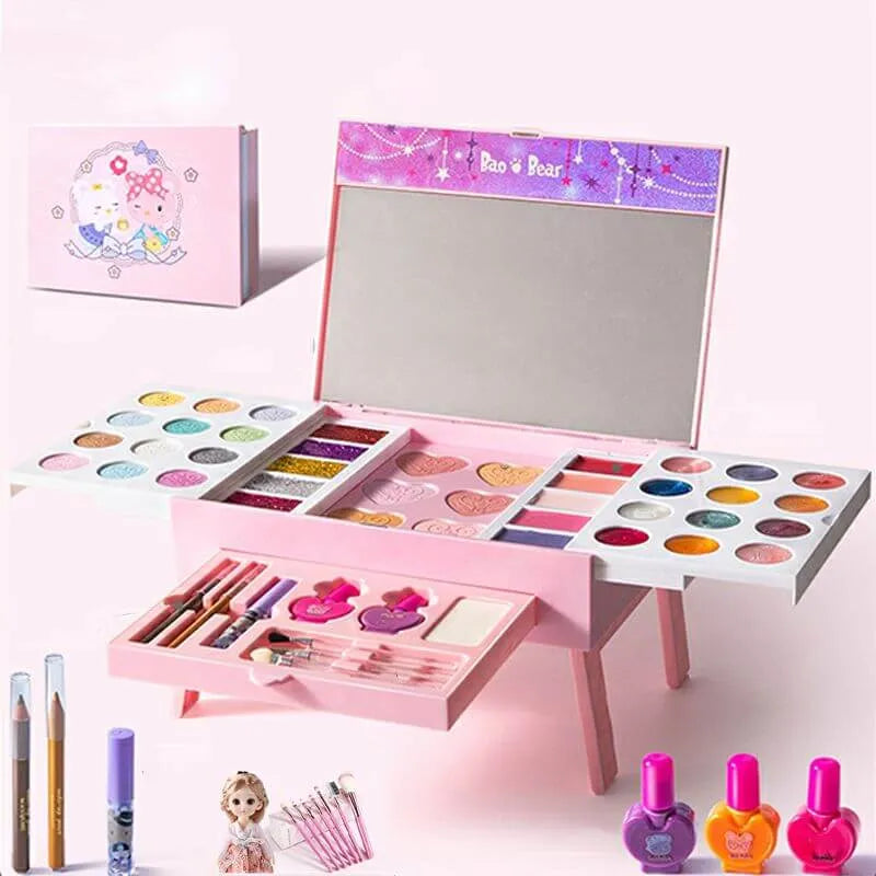 Kids Plastic Vanity Set with Mirror and Makeup Kit – Pink メイン画像