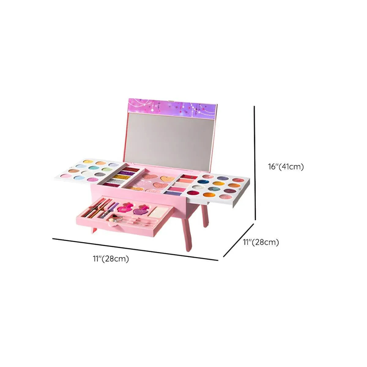Kids Plastic Vanity Set with Mirror and Makeup Kit – Pink Dimensions