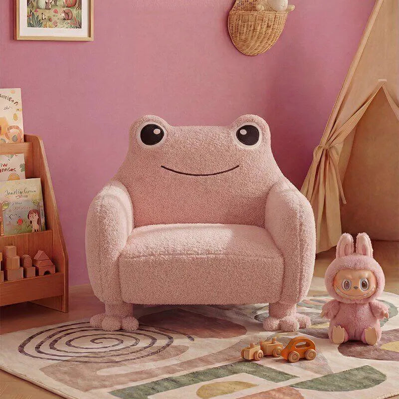 Fauteuil enfant en peluche grenouille avec accoudoirs arrondis et style coin lecture confortable Image secondaire du produit