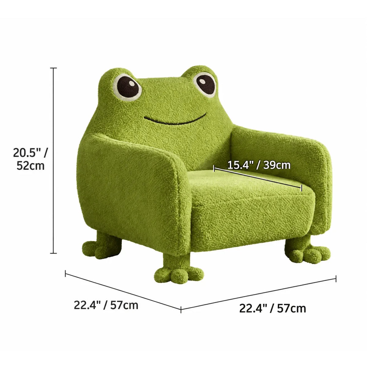 Kids Plush Frog Accent Chair with Rounded Arms and Cozy Reading Nook Style Dimensions