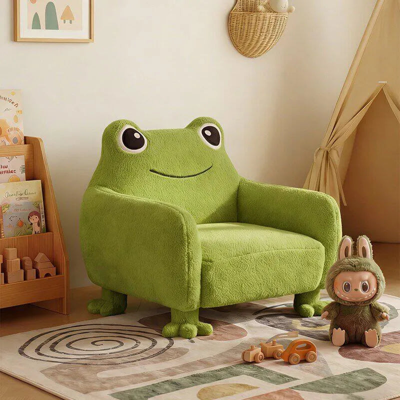 Kids Plush Frog Accent Chair with Rounded Arms and Cozy Reading Nook Style Main Product Image