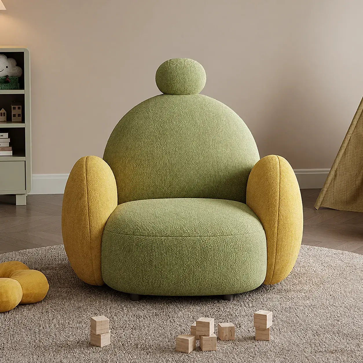 Kids Sculptural Boucle Reading Chair with Rounded Cocoon Form Secondary image