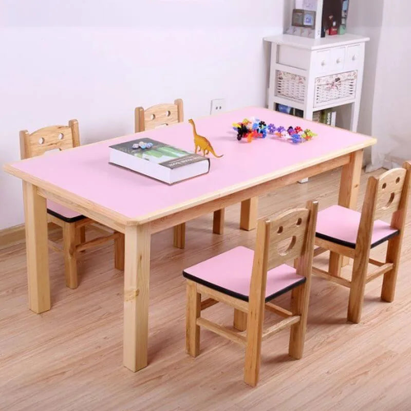 Kids' Solid Wood Writing Desk with Color-Block Top – Natural Base & Vibrant Finishes