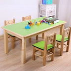 Kids' Solid Wood Writing Desk with Color-Block Top – Natural Base & Vibrant Finishes