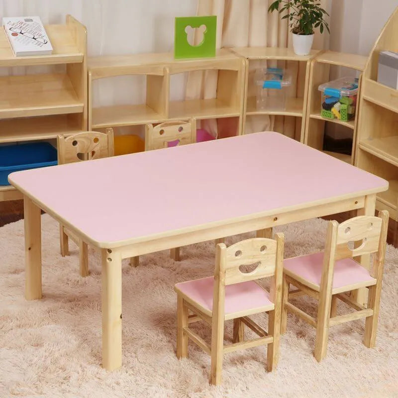 Kids' Solid Wood Writing Desk with Color-Block Top – Natural Base & Vibrant Finishes