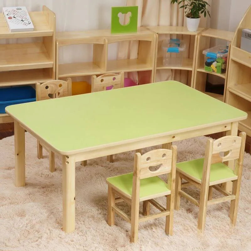 Kids' Solid Wood Writing Desk with Color-Block Top – Natural Base & Vibrant Finishes