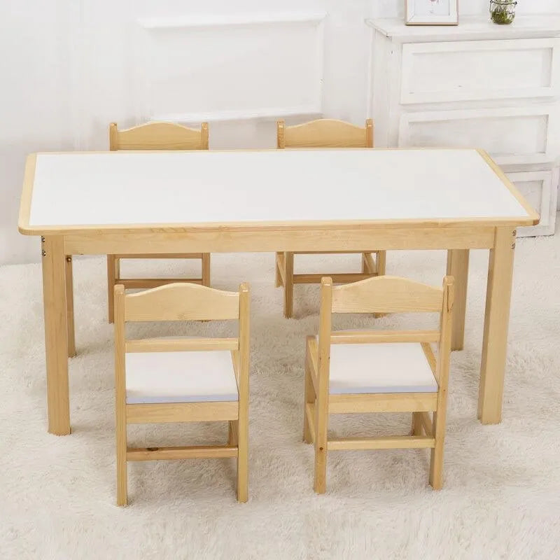Kids' Solid Wood Writing Desk with Color-Block Top – Natural Base & Vibrant Finishes