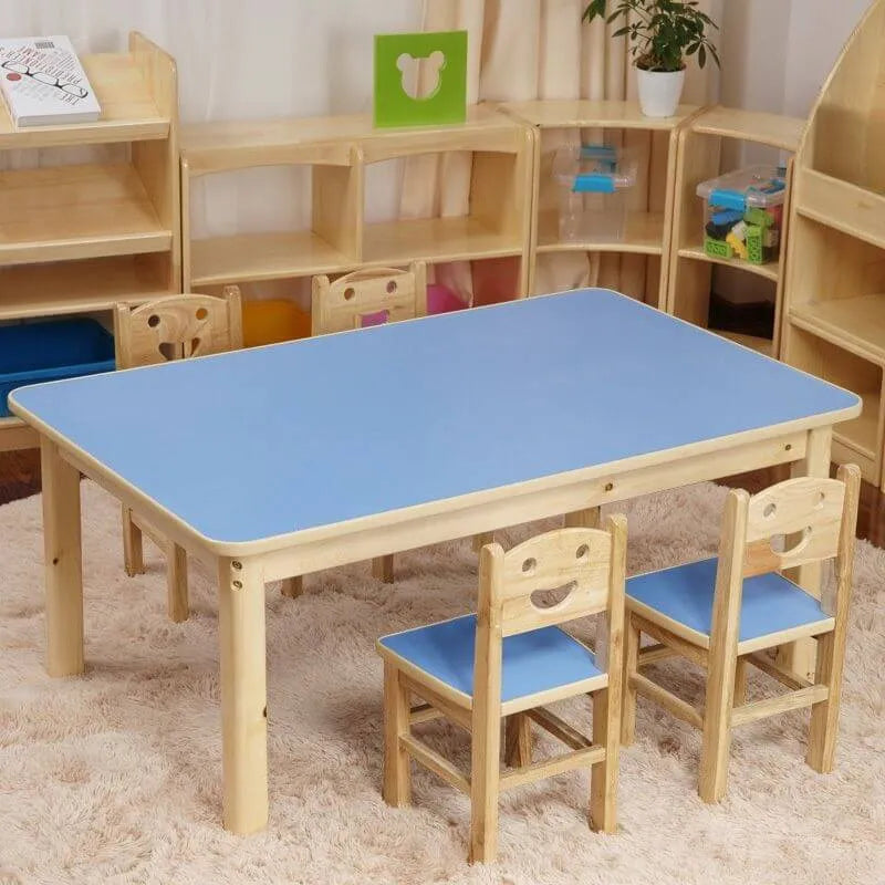 Kids' Solid Wood Writing Desk with Color-Block Top – Natural Base & Vibrant Finishes