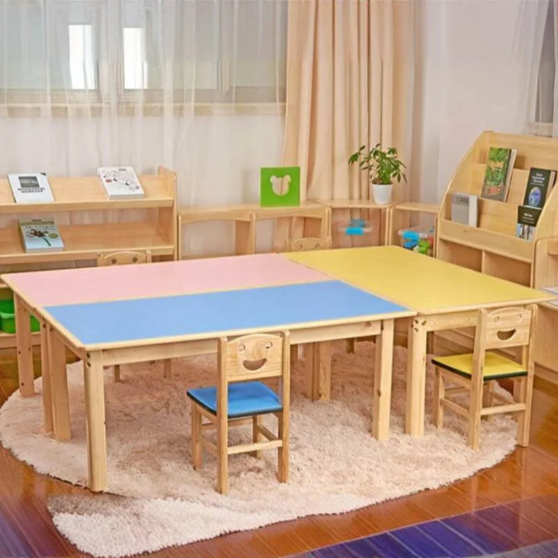 Kids' Solid Wood Writing Desk with Color-Block Top – Natural Base & Vibrant Finishes Main Product Image