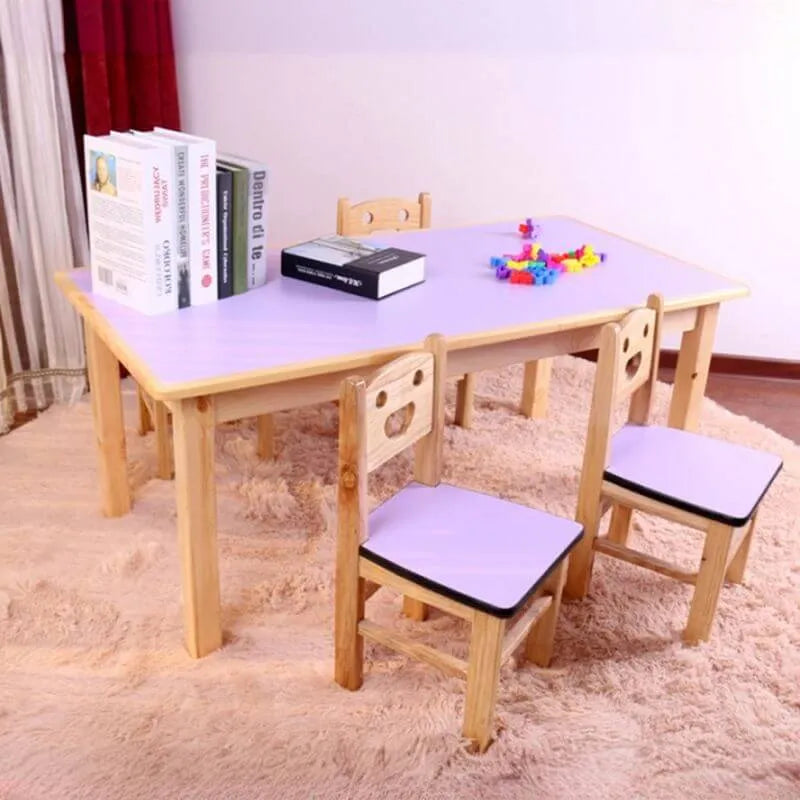 Kids' Solid Wood Writing Desk with Color-Block Top – Natural Base & Vibrant Finishes