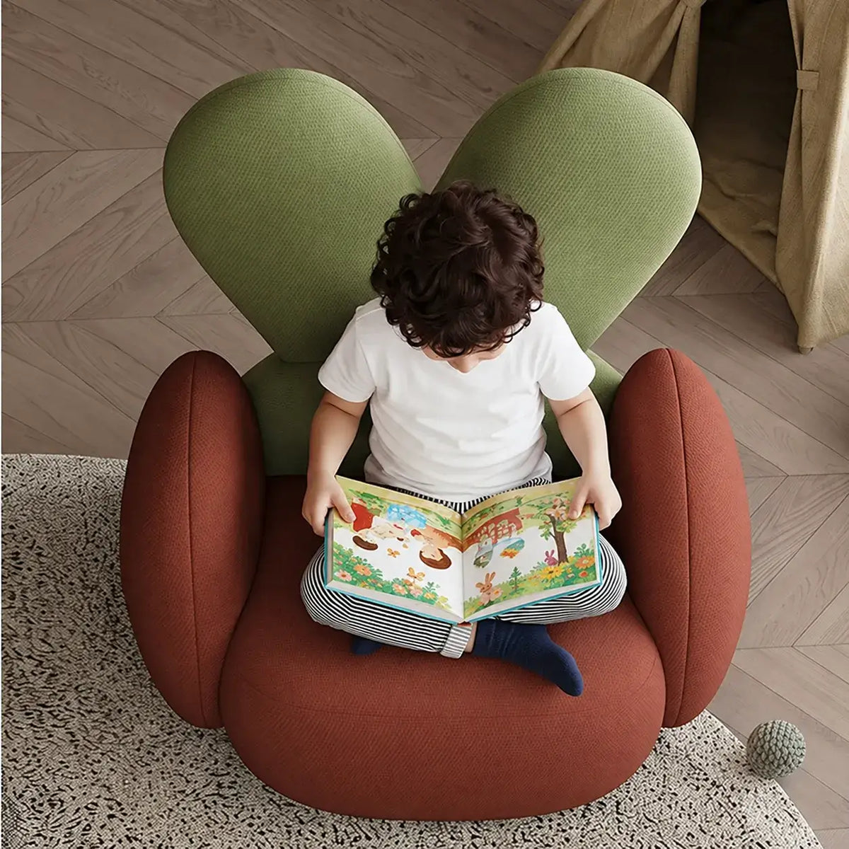 Kids Velvet Bunny Accent Sofa Chair with Rounded Arms for Reading Nooks