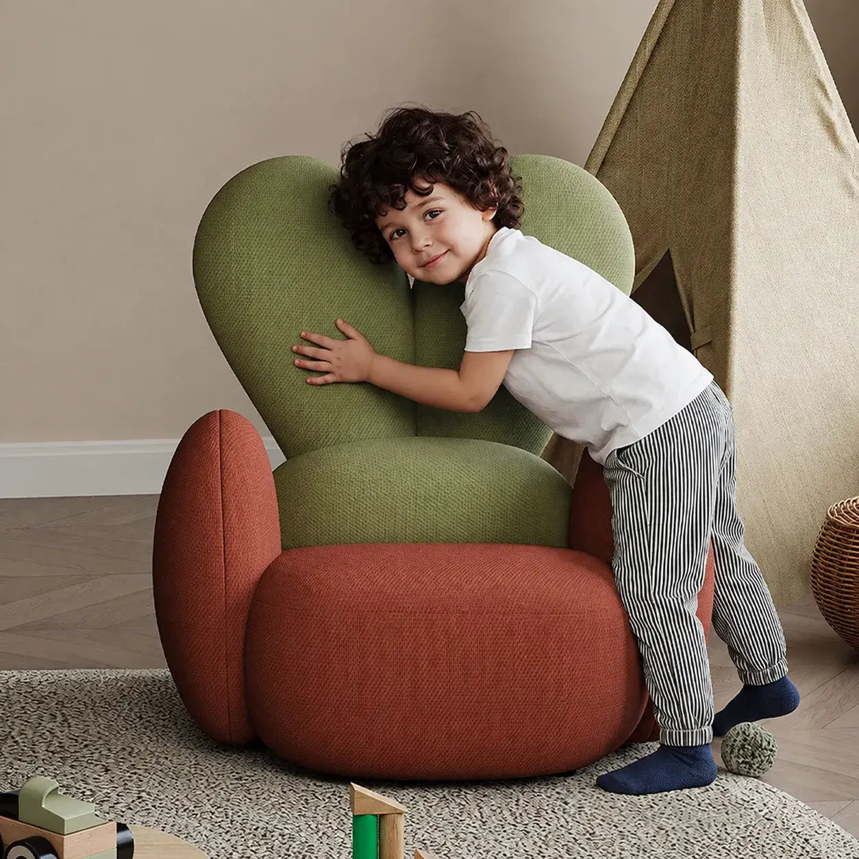 Kids Velvet Bunny Accent Sofa Chair with Rounded Arms for Reading Nooks Secondary image