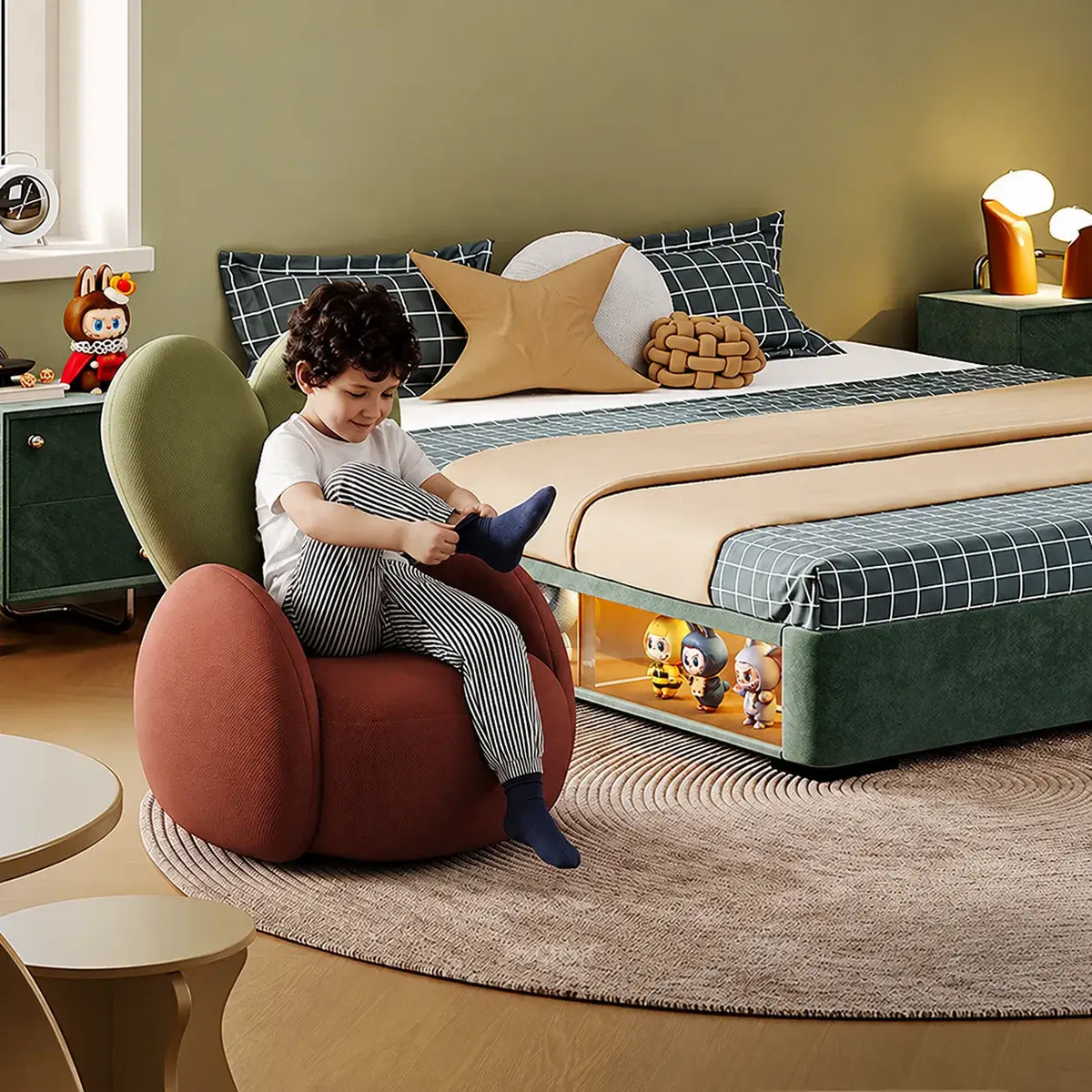 Kids Velvet Bunny Accent Sofa Chair with Rounded Arms for Reading Nooks
