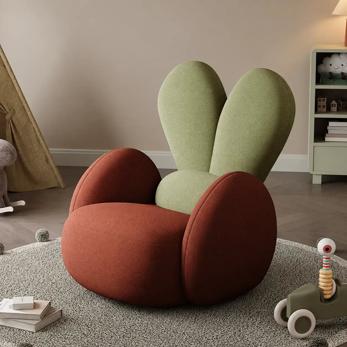 Kids Velvet Bunny Accent Sofa Chair with Rounded Arms for Reading Nooks Main Product Image Main image