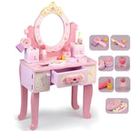 Kids Wood Makeup Vanity Set with Mirror and Toy Accessories
