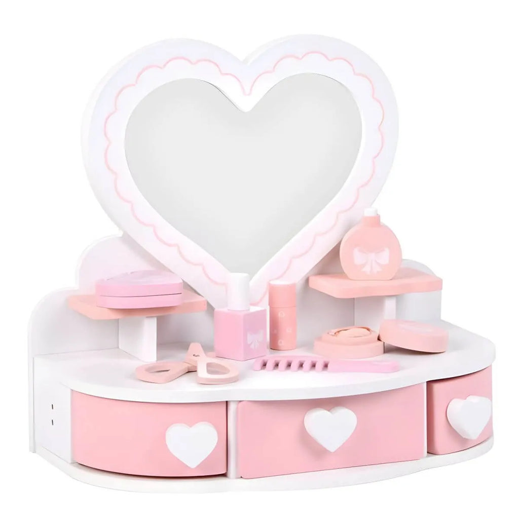 Kids Wood Makeup Vanity Set with Mirror and Toy Accessories