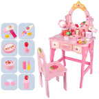 Kids Wood Makeup Vanity Set with Mirror and Toy Accessories