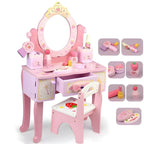 Kids Wood Makeup Vanity Set with Mirror and Toy Accessories