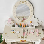 Kids Wood Makeup Vanity Set with Mirror and Toy Accessories