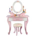 Kids Wood Makeup Vanity Set with Mirror and Toy Accessories