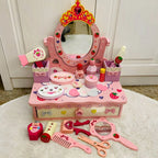 Kids Wood Makeup Vanity Set with Mirror and Toy Accessories