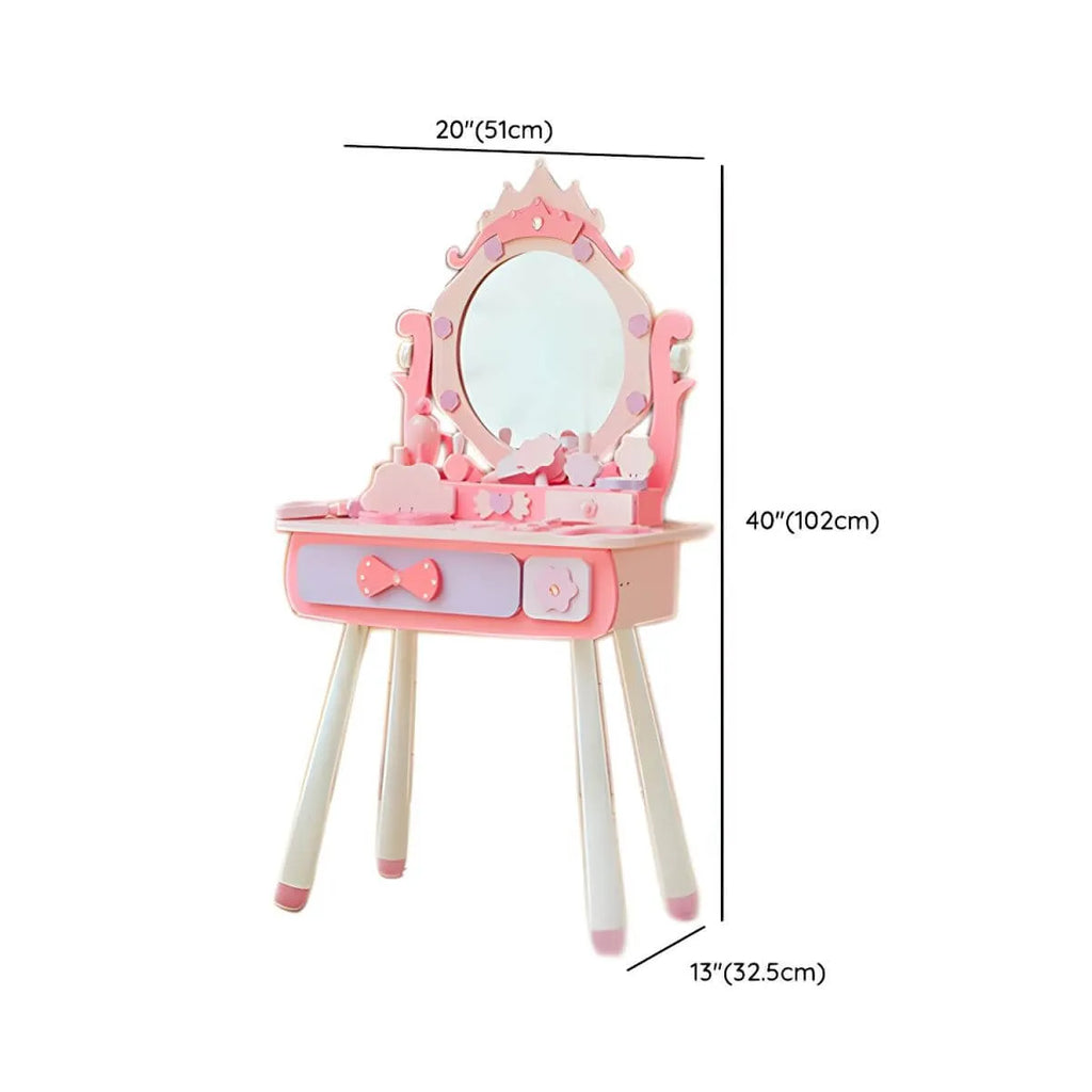 Kids Wood Makeup Vanity Set with Mirror and Toy Accessories Dimensions