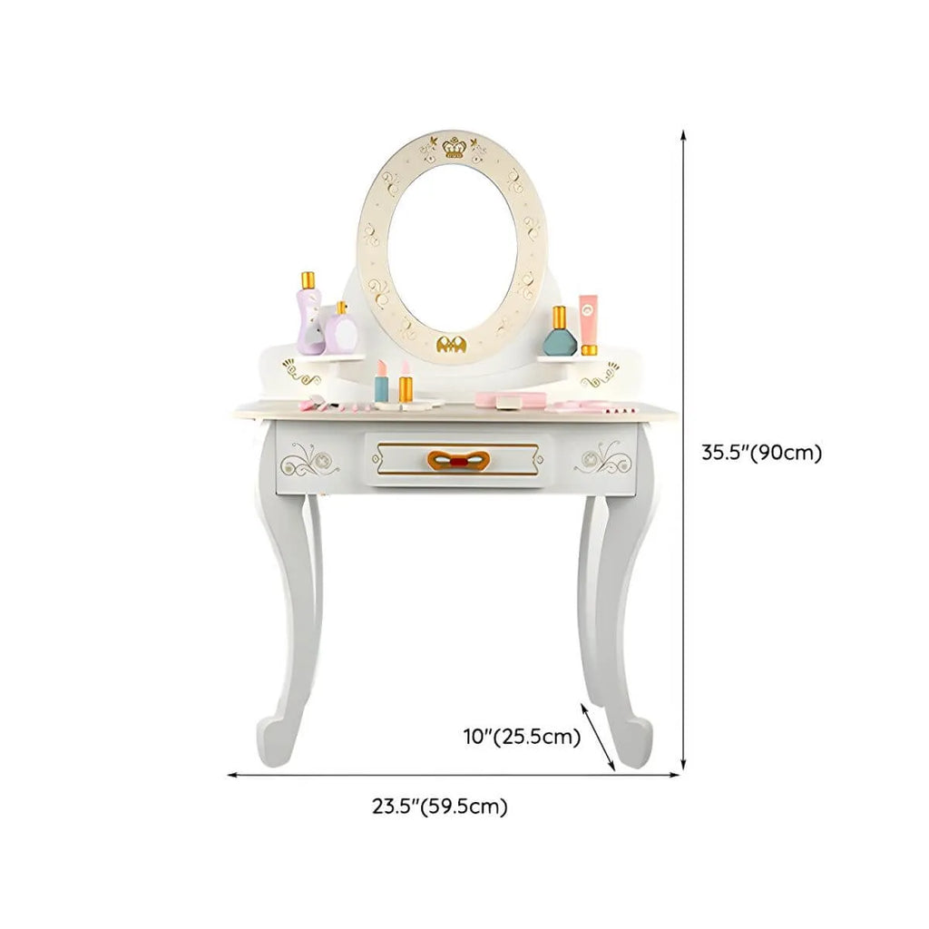 Kids Wood Makeup Vanity Set with Mirror and Toy Accessories Dimensions