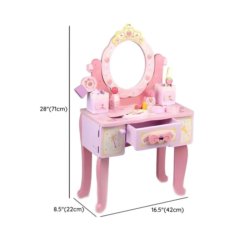 Kids Wood Makeup Vanity Set with Mirror and Toy Accessories Dimensions