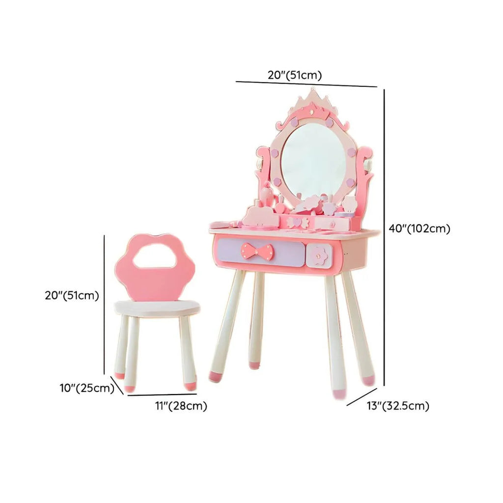 Kids Wood Makeup Vanity Set with Mirror and Toy Accessories Dimensions