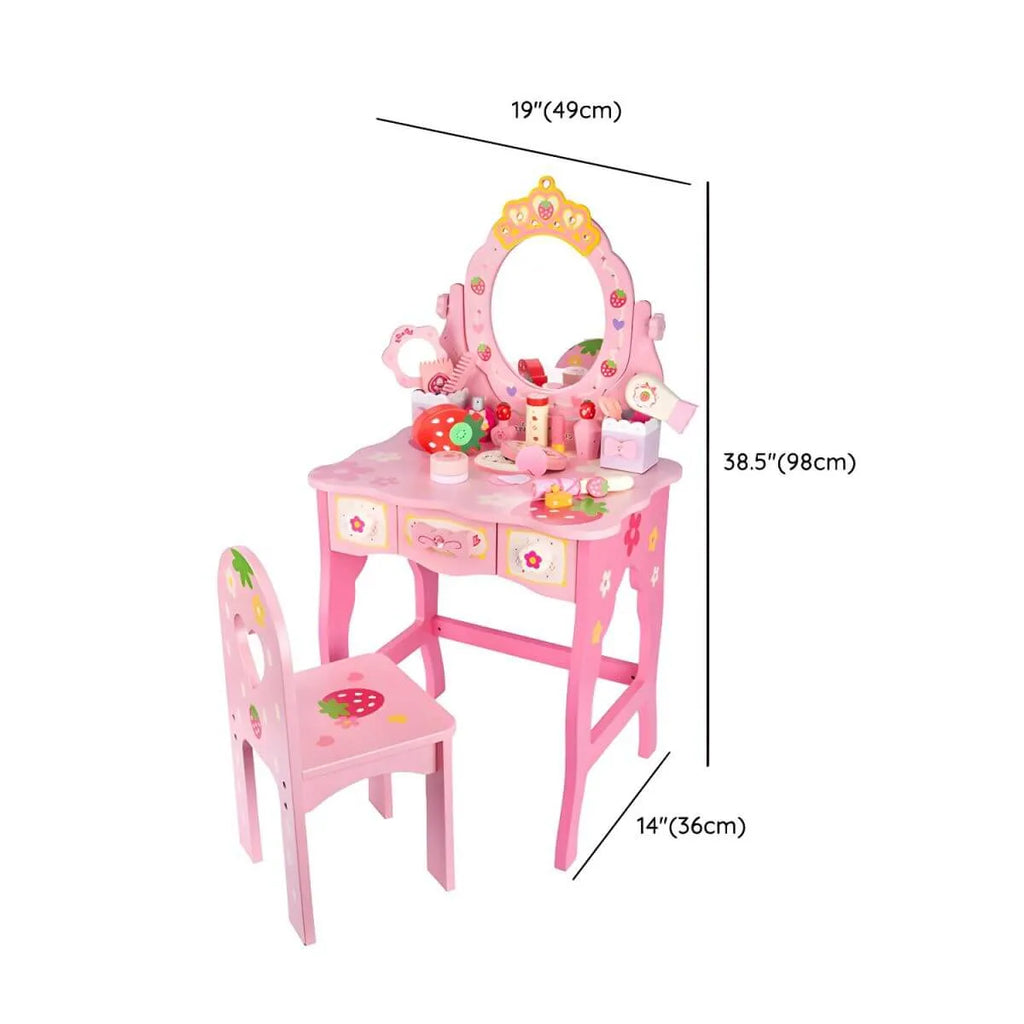Kids Wood Makeup Vanity Set with Mirror and Toy Accessories Dimensions