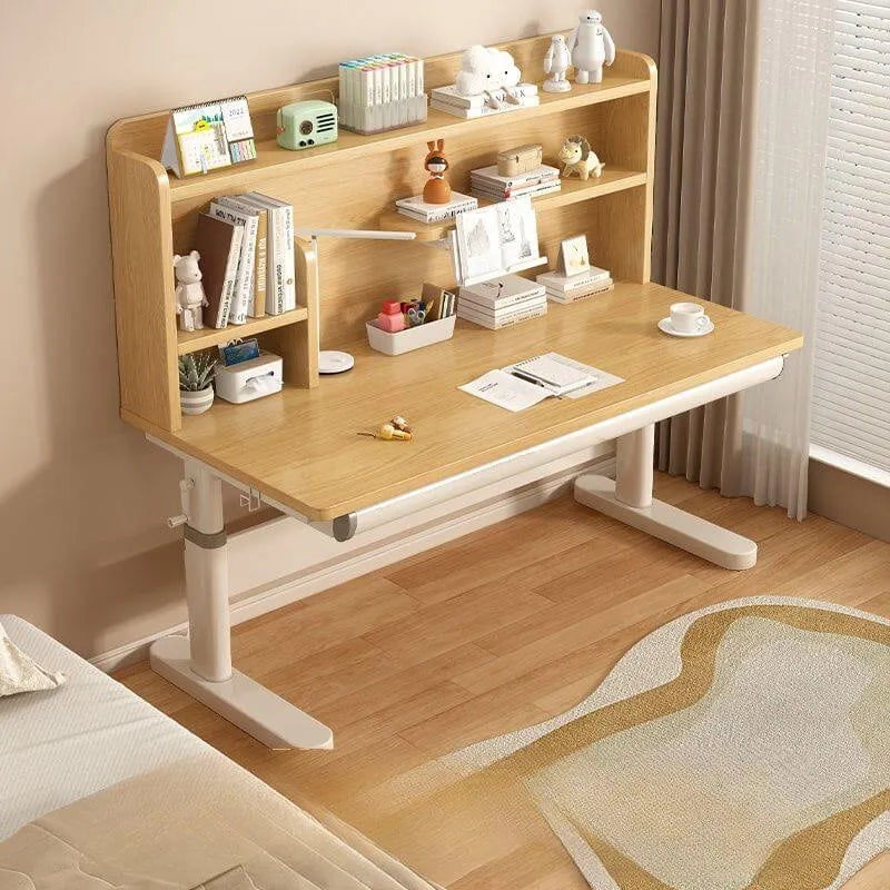 Kids Writing Desk with Adjustable Height, Wood Top & Integrated Storage