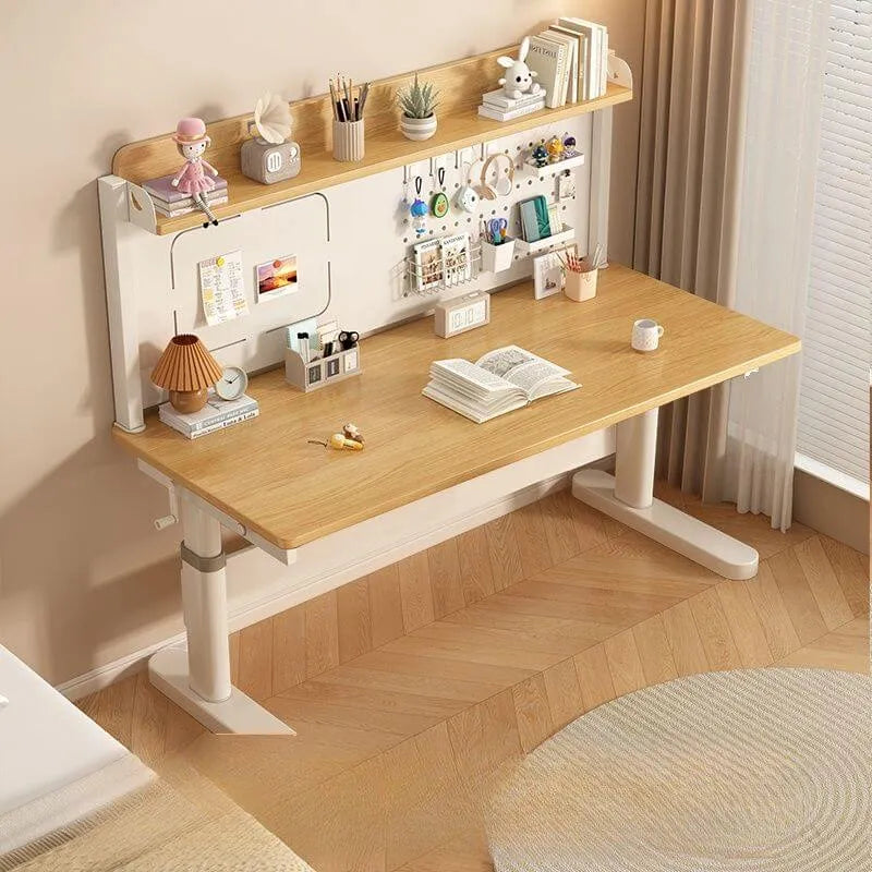 Kids Writing Desk with Adjustable Height, Wood Top & Integrated Storage