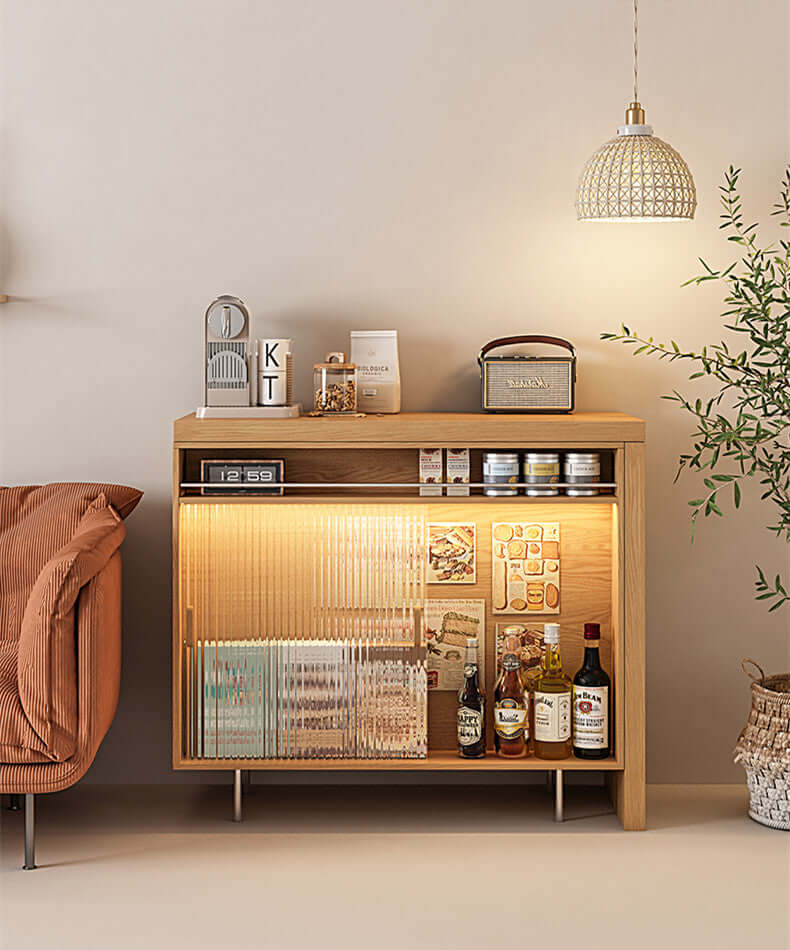 L-Shaped Bar Table With Wine Rack And Storage Cabinets