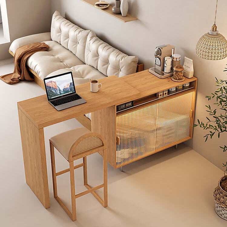 L-Shaped Bar Table With Wine Rack And Storage Cabinets Image principale du produit