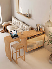 L-Shaped Bar Table With Wine Rack And Storage Cabinets