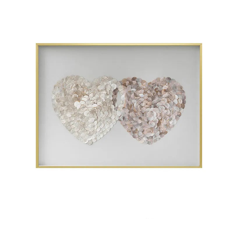 Layered Double Heart Mother of Pearl Wall Art with Gold Frame