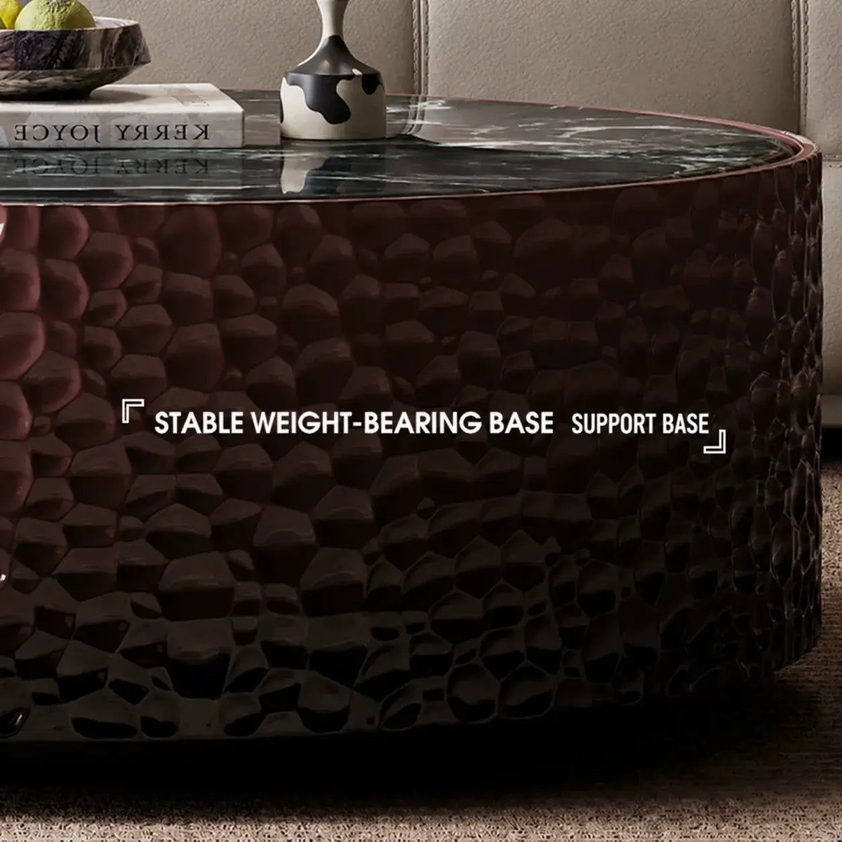 Layered Green Crystal Stone Coffee Table Set With Hammered Texture