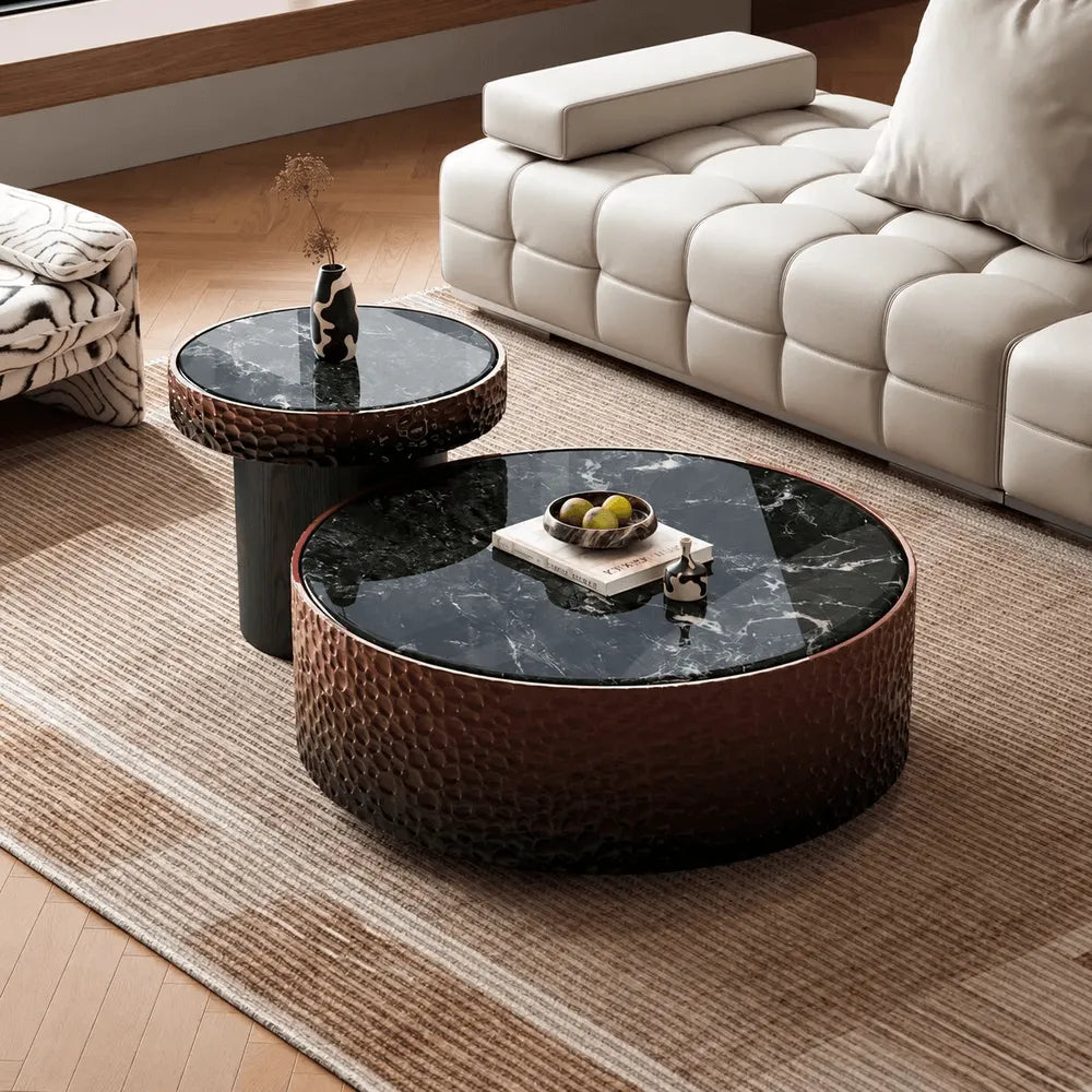 Layered Green Crystal Stone Coffee Table Set With Hammered Texture Main Product Image