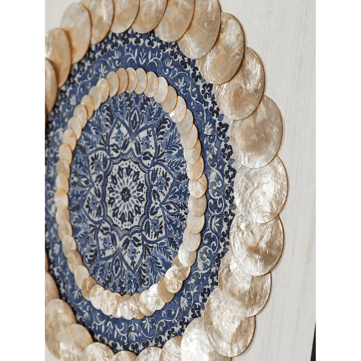 Layered Mother of Pearl Wall Art, Blue Motif Framed Handmade Series