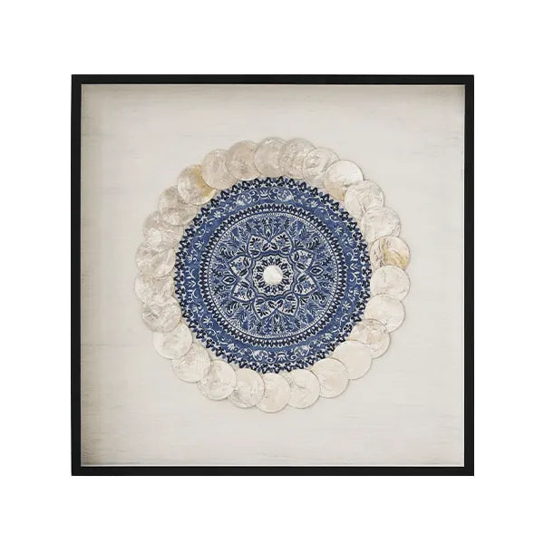 Layered Mother of Pearl Wall Art, Blue Motif Framed Handmade Series