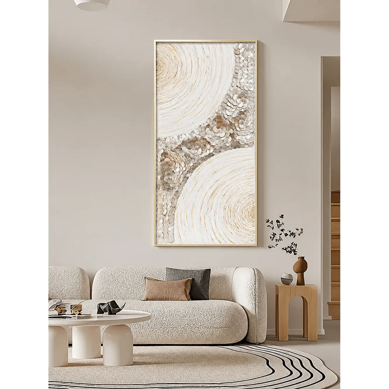 Layered Mother of Pearl Wall Art With Gold Swirl Texture for Hallways Secondary image