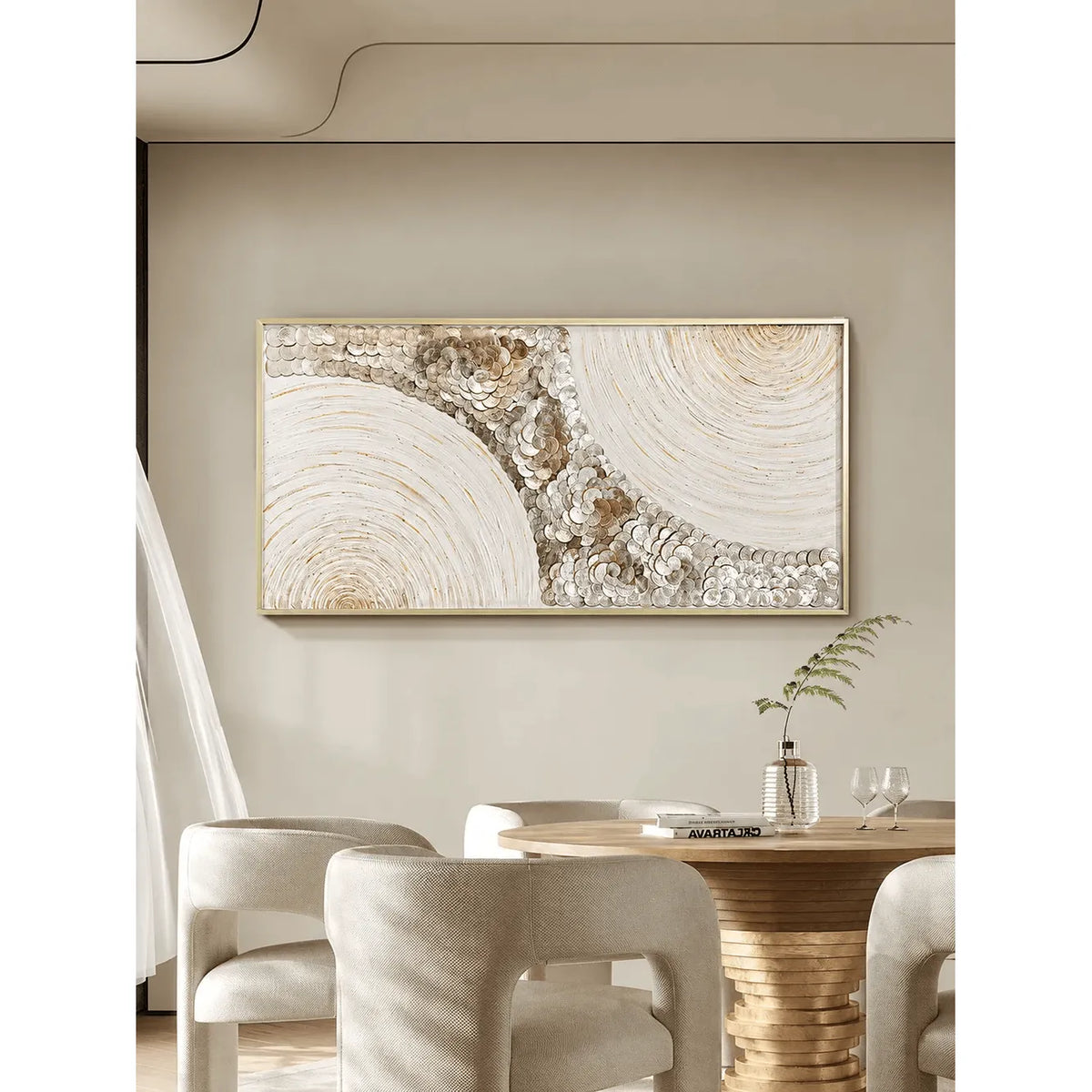 Layered Mother of Pearl Wall Art With Gold Swirl Texture for Hallways