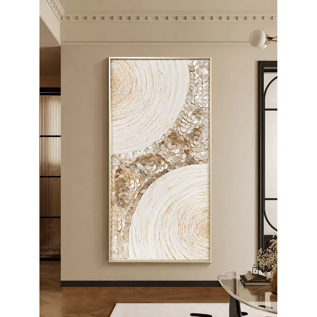 Layered Mother of Pearl Wall Art With Gold Swirl Texture for Hallways Main Product Image Main image