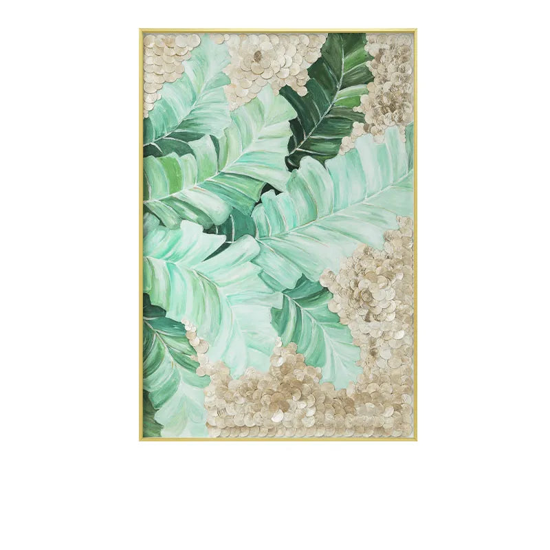 Layered Tropical Leaf Mother of Pearl Wall Art With Gold Frame