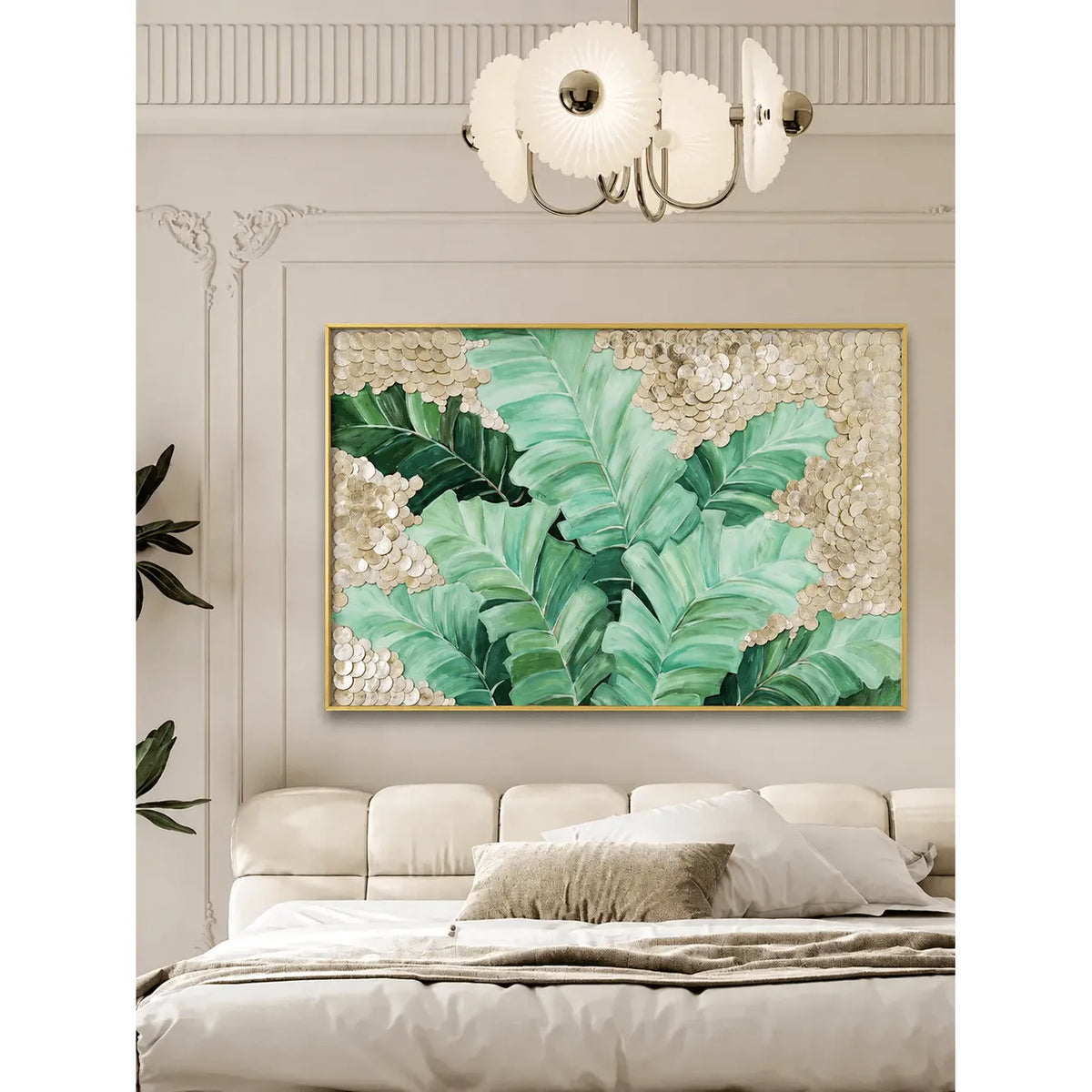 Layered Tropical Leaf Mother of Pearl Wall Art With Gold Frame
