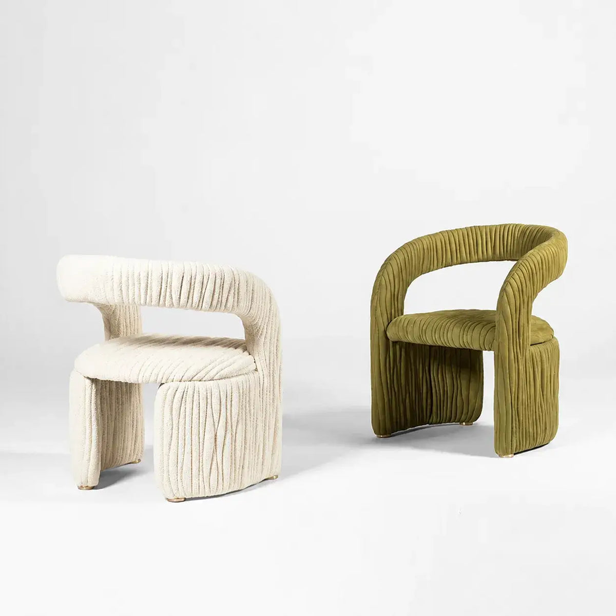 Leaf Sculptural Accent Chair and Ottoman Series, Curved Wood or Pleated Upholstery