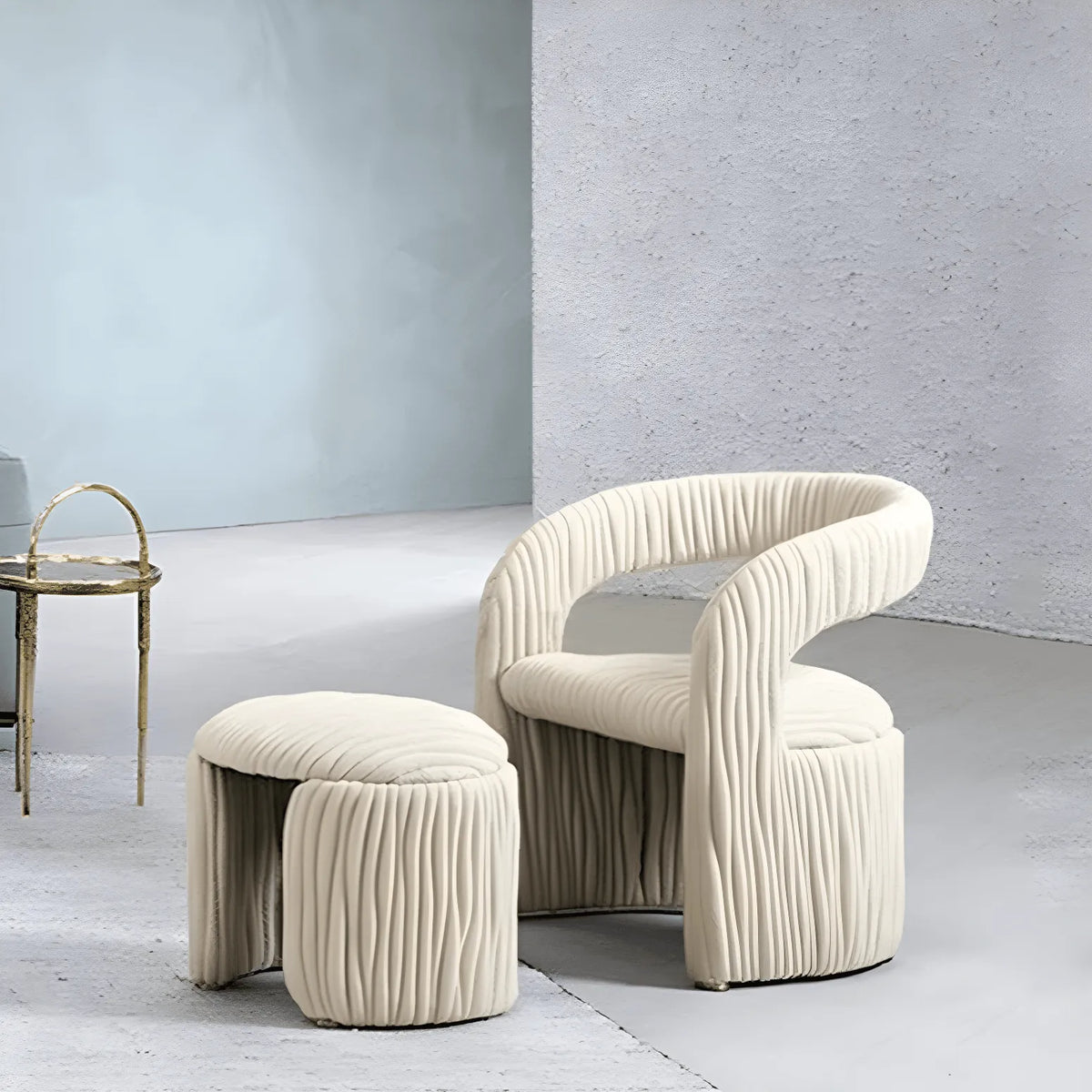 Leaf Sculptural Accent Chair and Ottoman Series, Curved Wood or Pleated Upholstery Main Product Image Main image